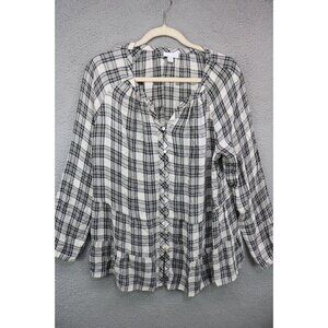 J.Jill Plaid Button Up Tiered Tunic-Size Medium-Oversized